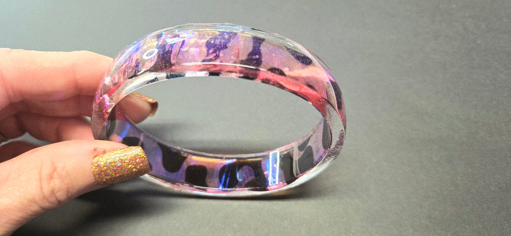 Handmade Resin Oval Bangle - Animal Print Dichroic Design