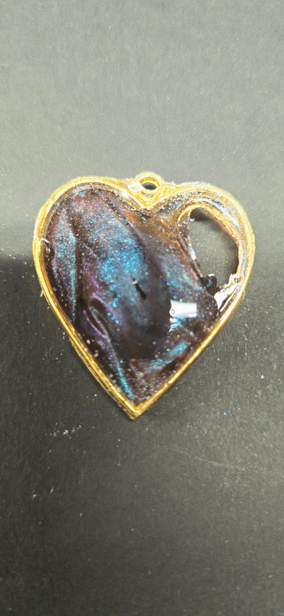 Handmade Purple Chameleon Resin Heart Pendant – Gold Setting