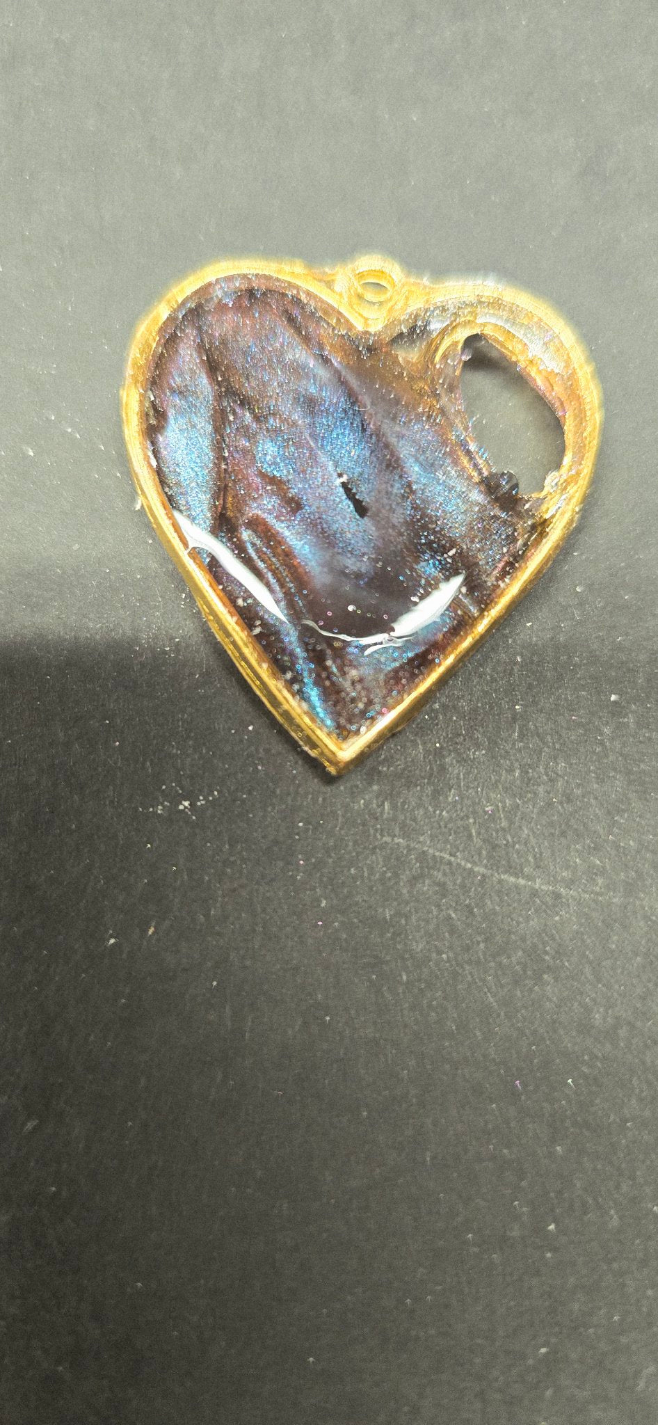 Handmade Purple Chameleon Resin Heart Pendant – Gold Setting