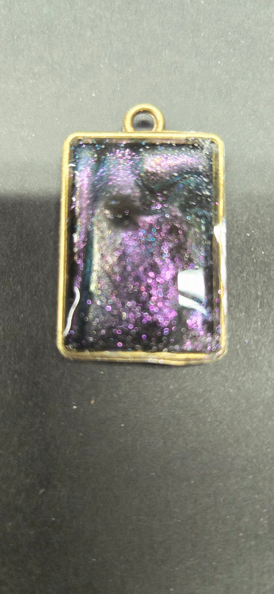 Handmade Purple Chameleon Resin Pendant – Rectangle, Bronze Setting