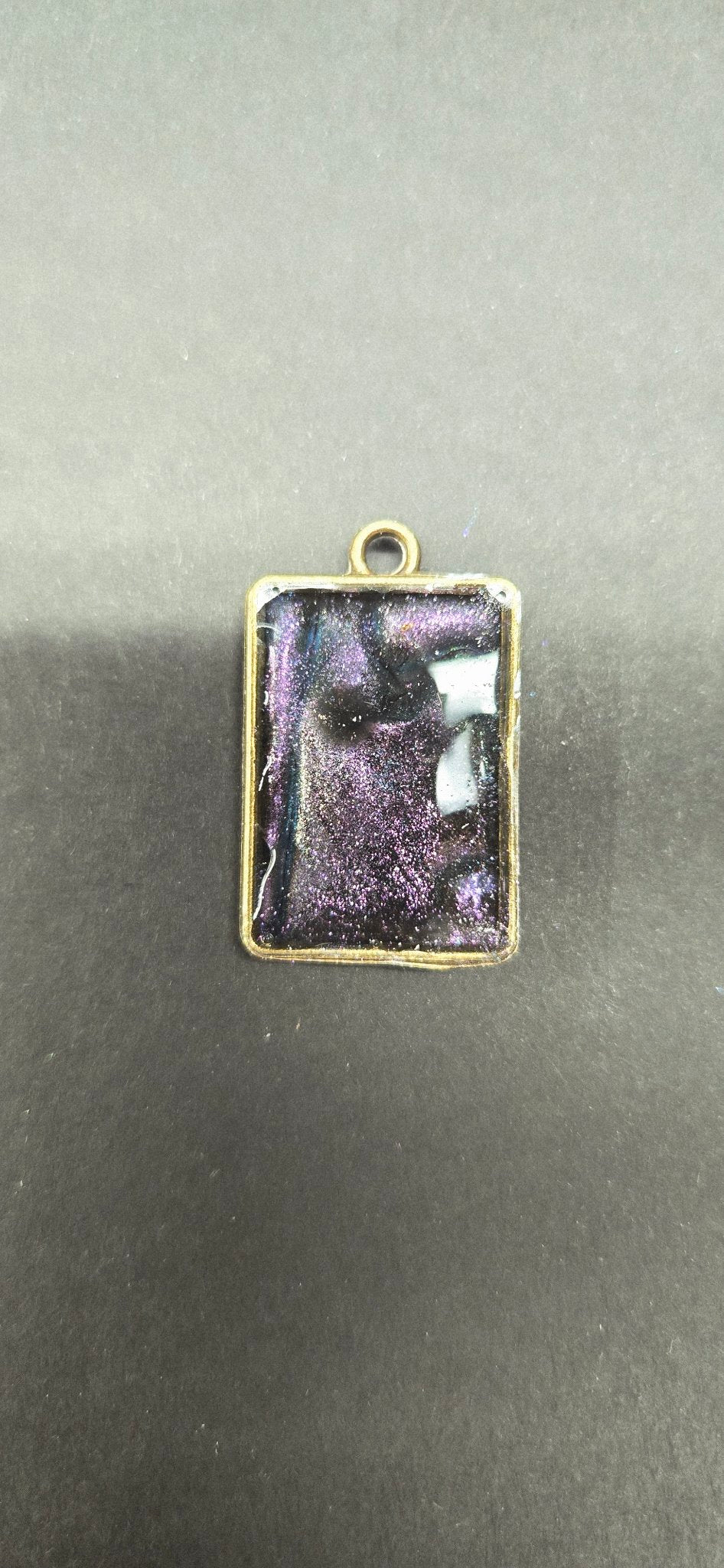 Handmade Purple Chameleon Resin Pendant – Rectangle, Bronze Setting