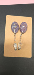 Handmade Purple Gold Flake Petri Resin Oval Dangle Earrings – 2 Inch, One of a Kind