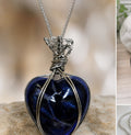 Handmade Wire-Wrapped Blue Heart Pendant Necklace
