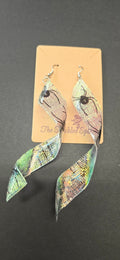 Handmade Holographic Spider Swirl Dangle Earrings - Green Dichroic Glow