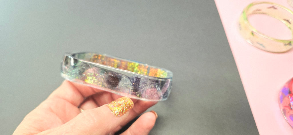 Handmade Resin Square Bangle - Snakeskin Dichroic Design