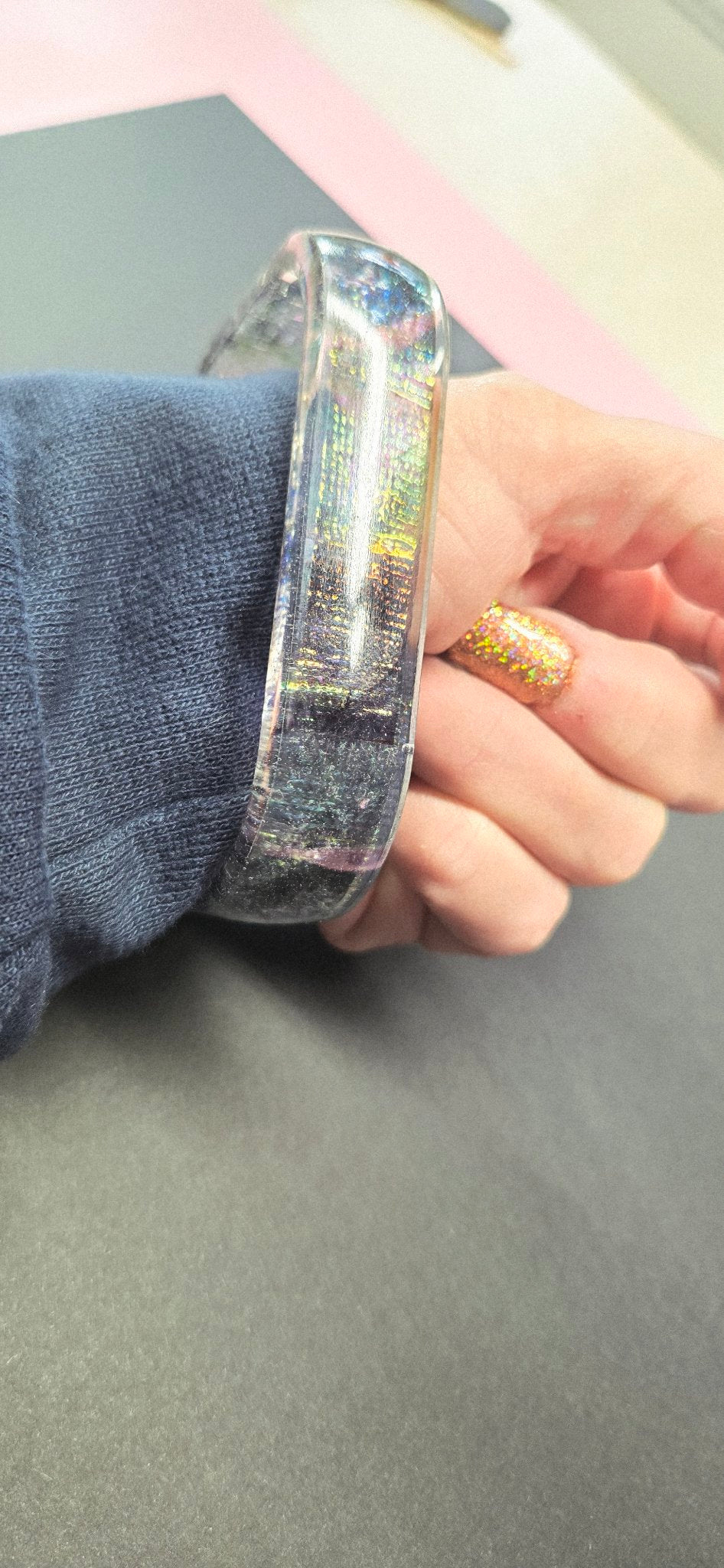 Handmade Resin Square Bangle - Snakeskin Dichroic Design