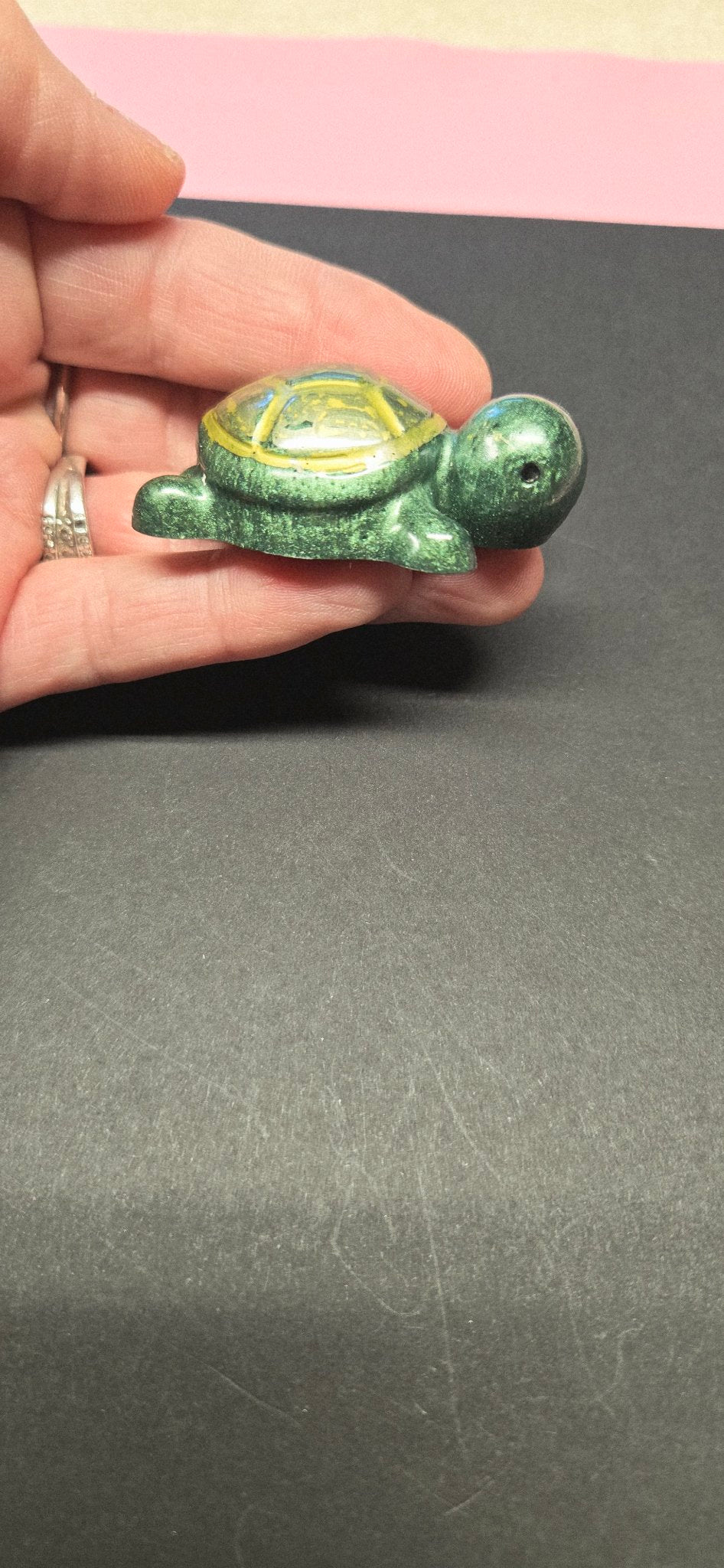 Handmade Green & Gold Resin Sea Turtle Figurine – Cute Turtle Decor, 2 Inch